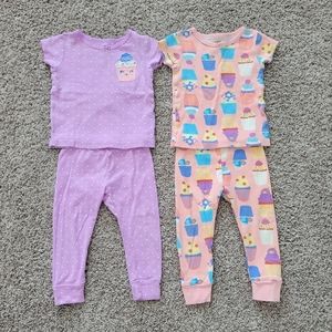 Two Pair 12 month Girls Carter's Two- Piece Pajamas - Cupcakes/Sweets